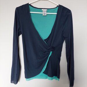 OLD NAVY Midnight Navy & Sequo Thin Cross Over V-Neck Wrap Top Size M/S